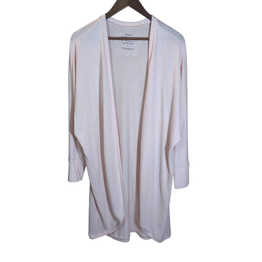 Torrid Super Soft Plush Cardigan 1X Blush Pink Open Front Lightweight Sweater